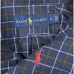 ralph lauren Plaid‎ Cotton Blue Green Long Sleeve Button Up Shirt Men's Large
